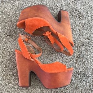 Jeffrey Campbell Havana Last Orange Platform Sandals Size 5.5